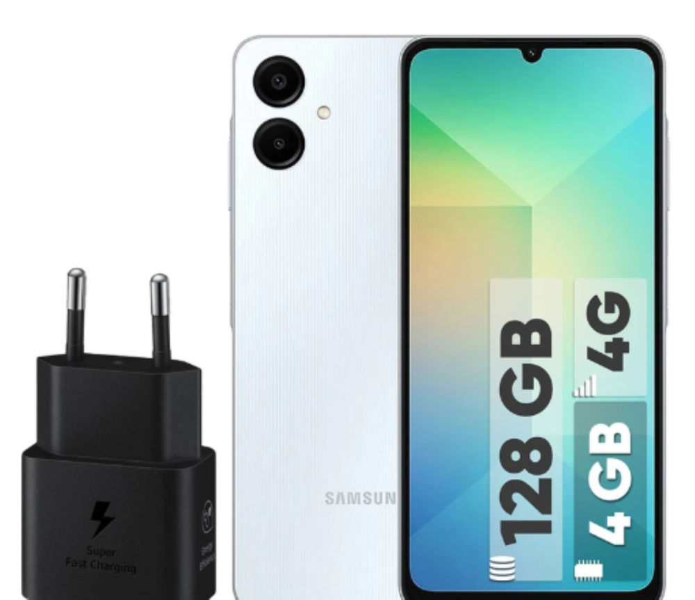 گوشی موبایل سامسونگ مدل Galaxy A06 دو سیم کارت ظرفیت 128 گیگابایت و رم 4 گیگابایت - به همراه شارژر 25 وات سامسونگ